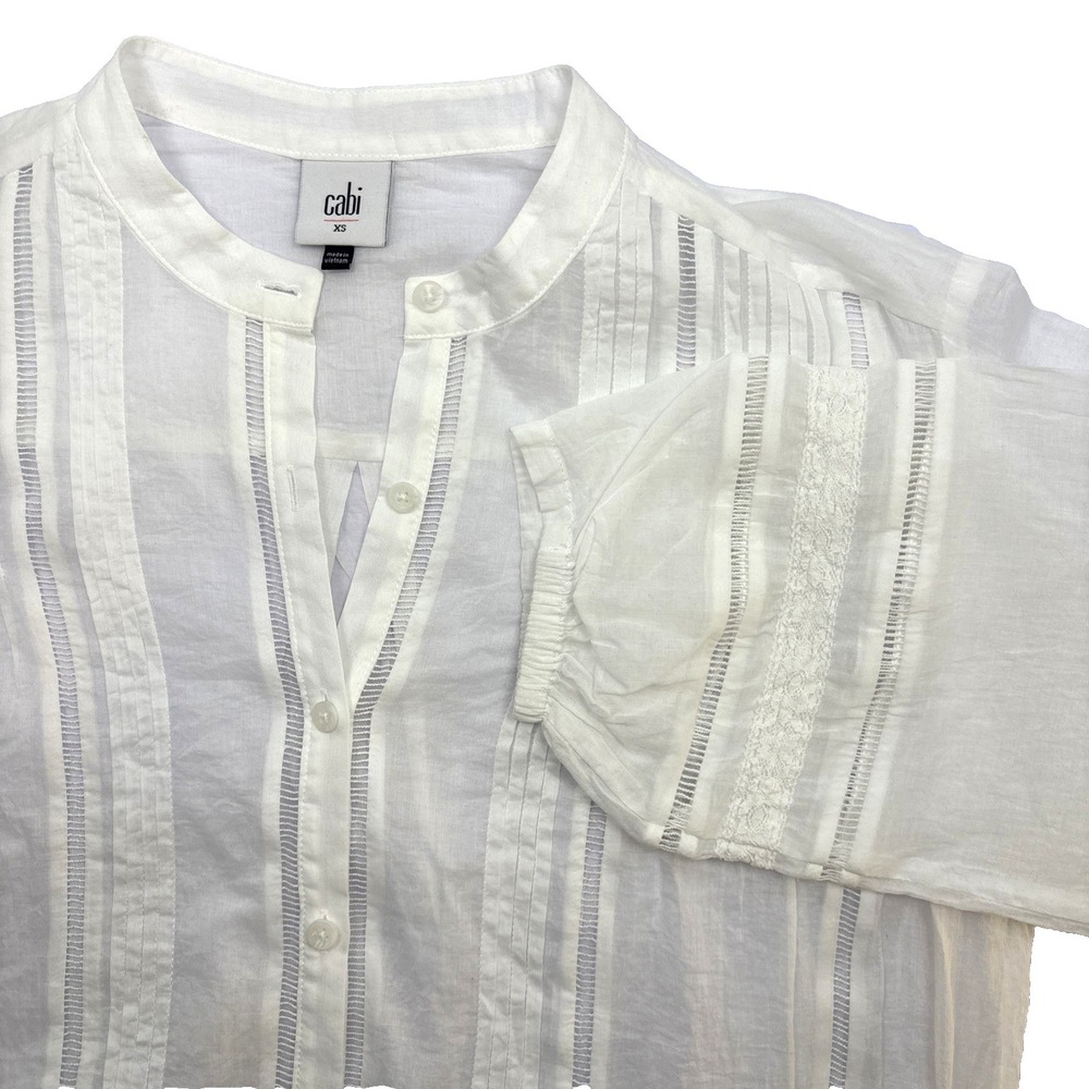Cabi Sheer White 3/4 Sleeve Tunic‎ Shirt Blouse Size XS Lace